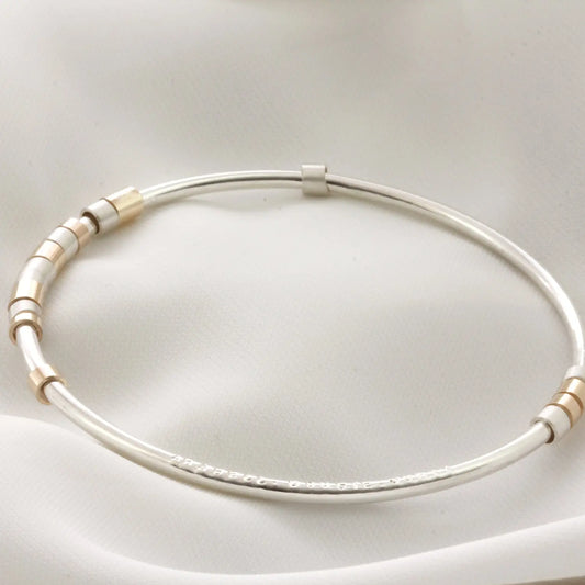 Personalised Silver & 9ct Solid Gold Hidden Message Bangle Soremi Jewellery