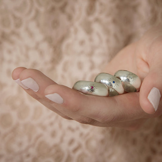 Personalised Silver & Gemstone Sun Burst Ring