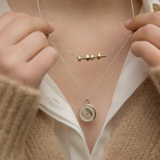 Personalised Silver & Gold Nut & Bolt Family Necklace Soremi Jewellery