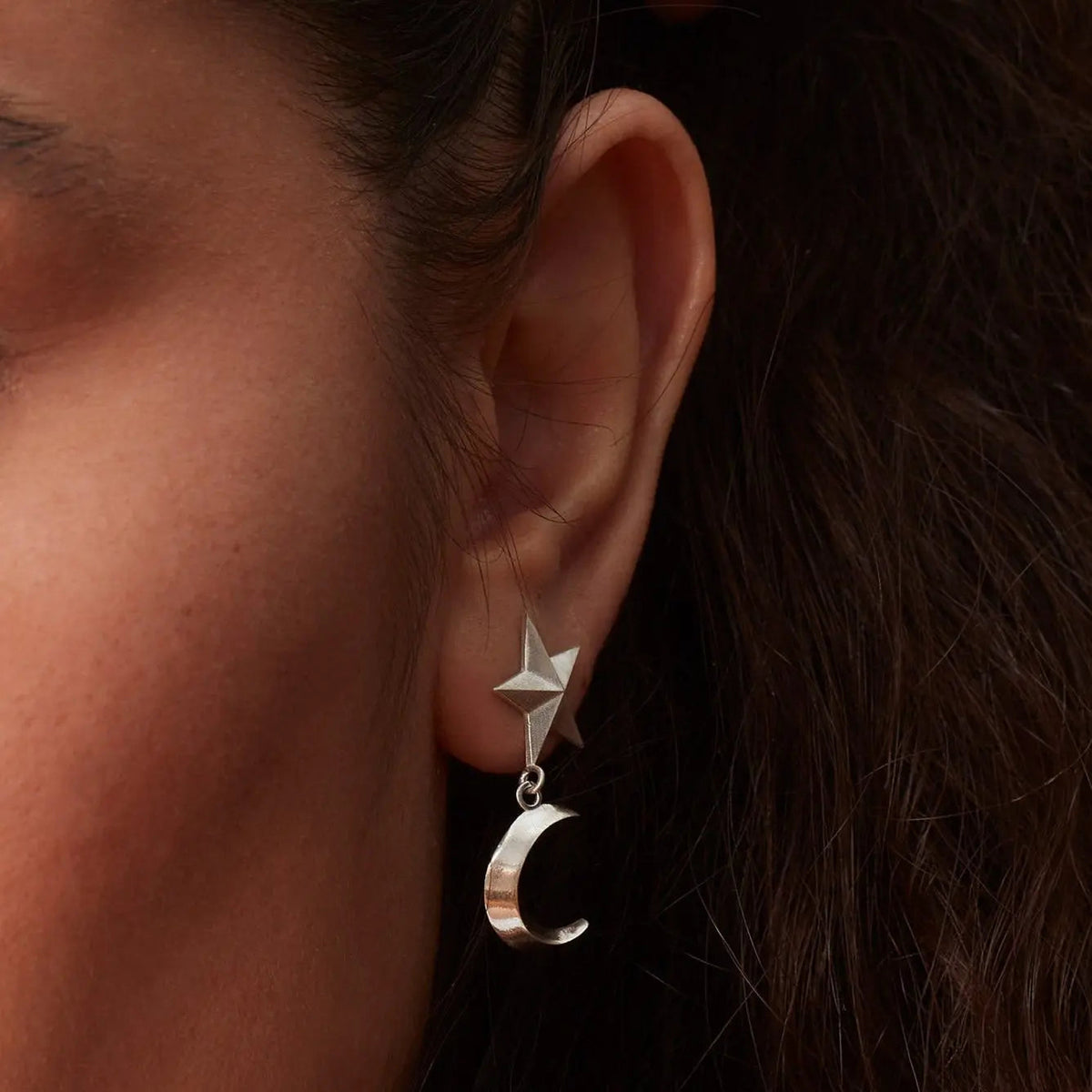 Star & Moon Mismatched Earrings Silver Soremi Jewellery