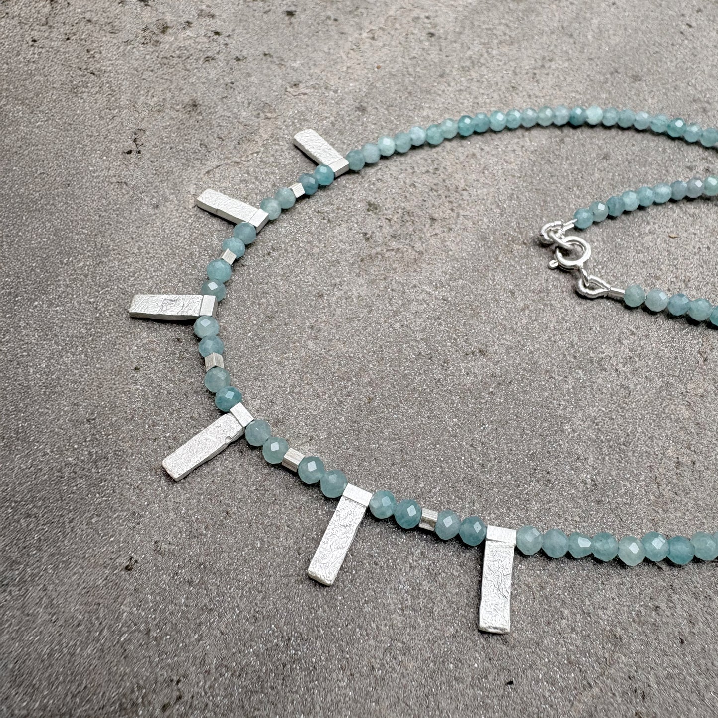 Amazonite Beaded Necklace with Silver Bar Drops Soremi Jewellery