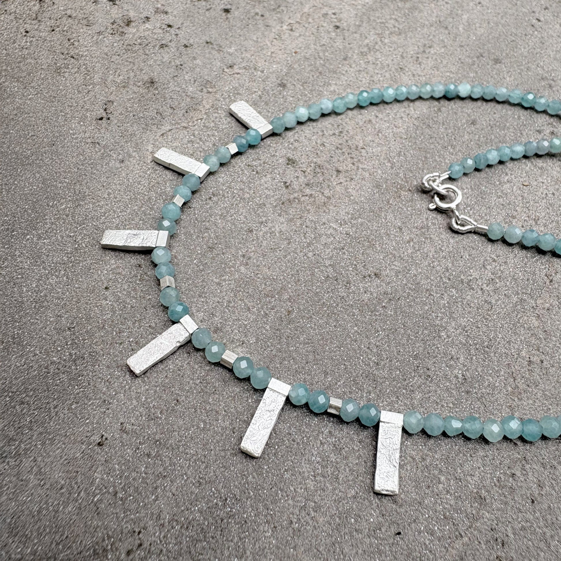 Amazonite Beaded Necklace with Silver Bar Drops Soremi Jewellery