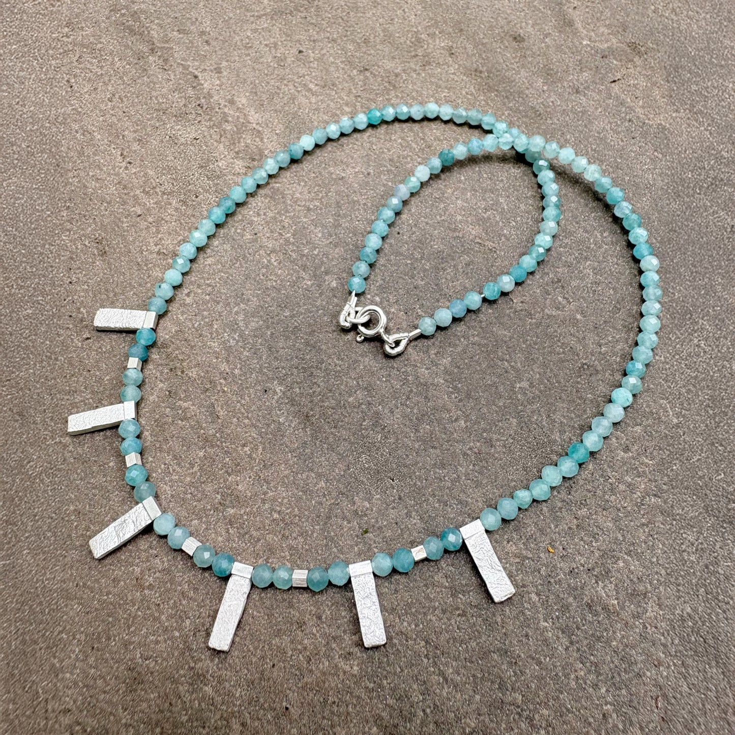 Amazonite Beaded Necklace with Silver Bar Drops Soremi Jewellery