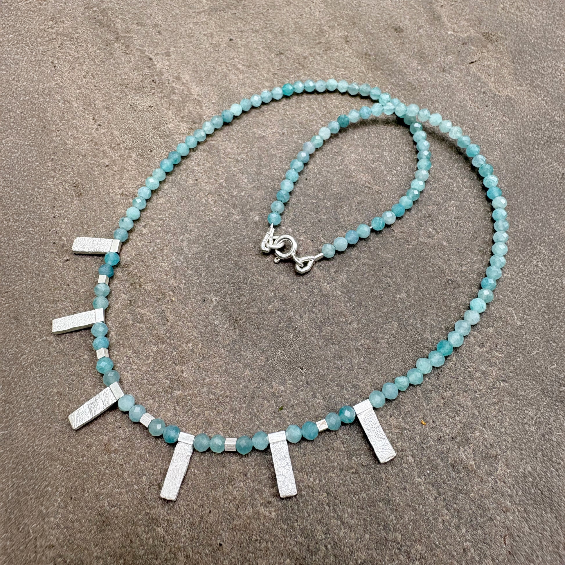 Amazonite Beaded Necklace with Silver Bar Drops Soremi Jewellery