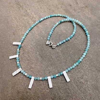 Amazonite Beaded Necklace with Silver Bar Drops Soremi Jewellery
