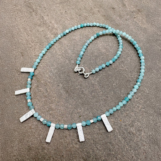 Amazonite Beaded Necklace with Silver Bar Drops Soremi Jewellery