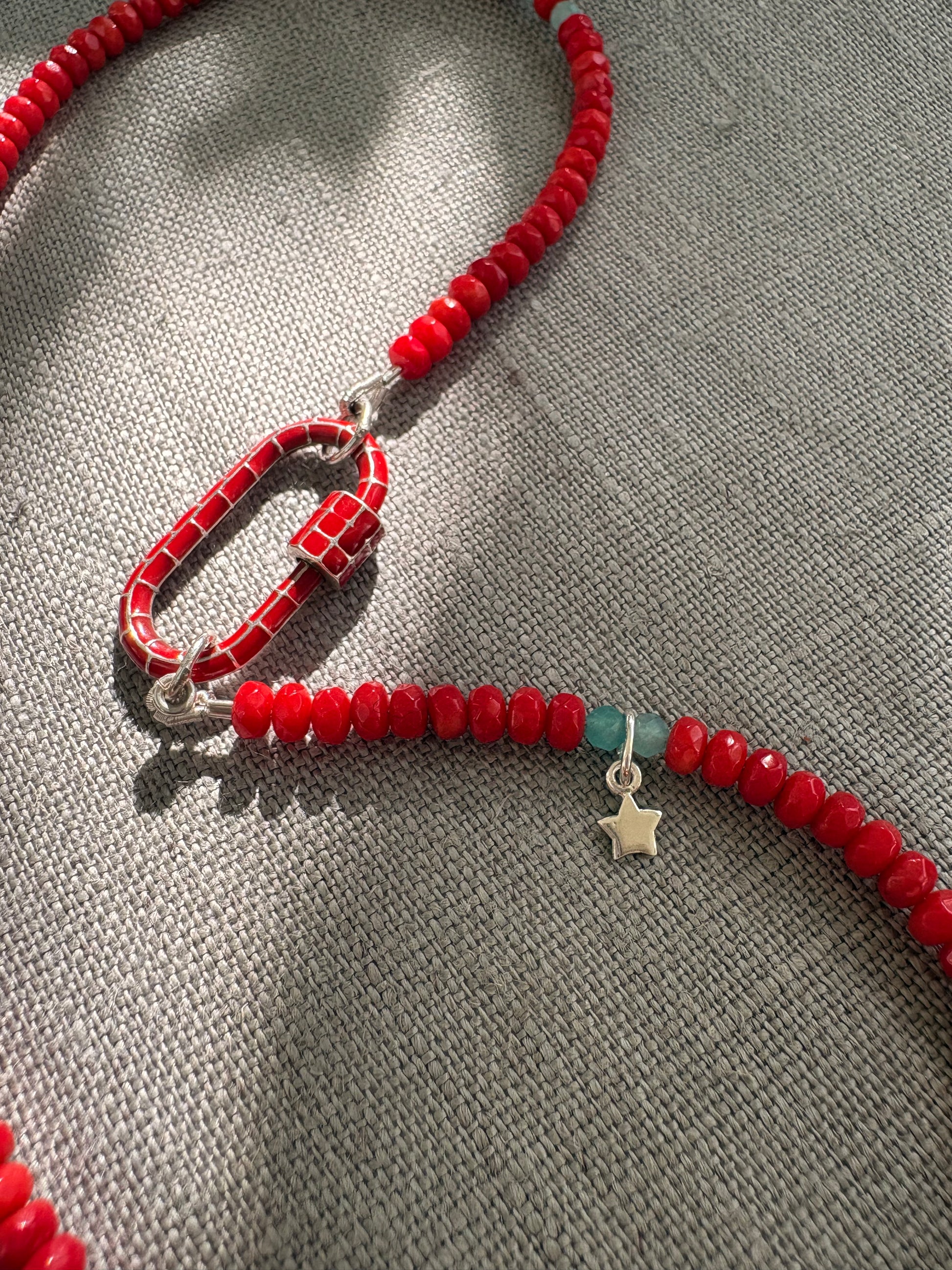 Red Coral Carabiner Necklace Soremi Jewellery