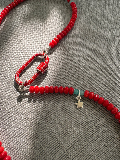 Red Coral Carabiner Necklace Soremi Jewellery
