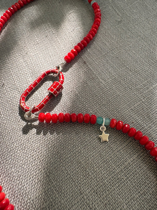 Red Coral Carabiner Necklace Soremi Jewellery