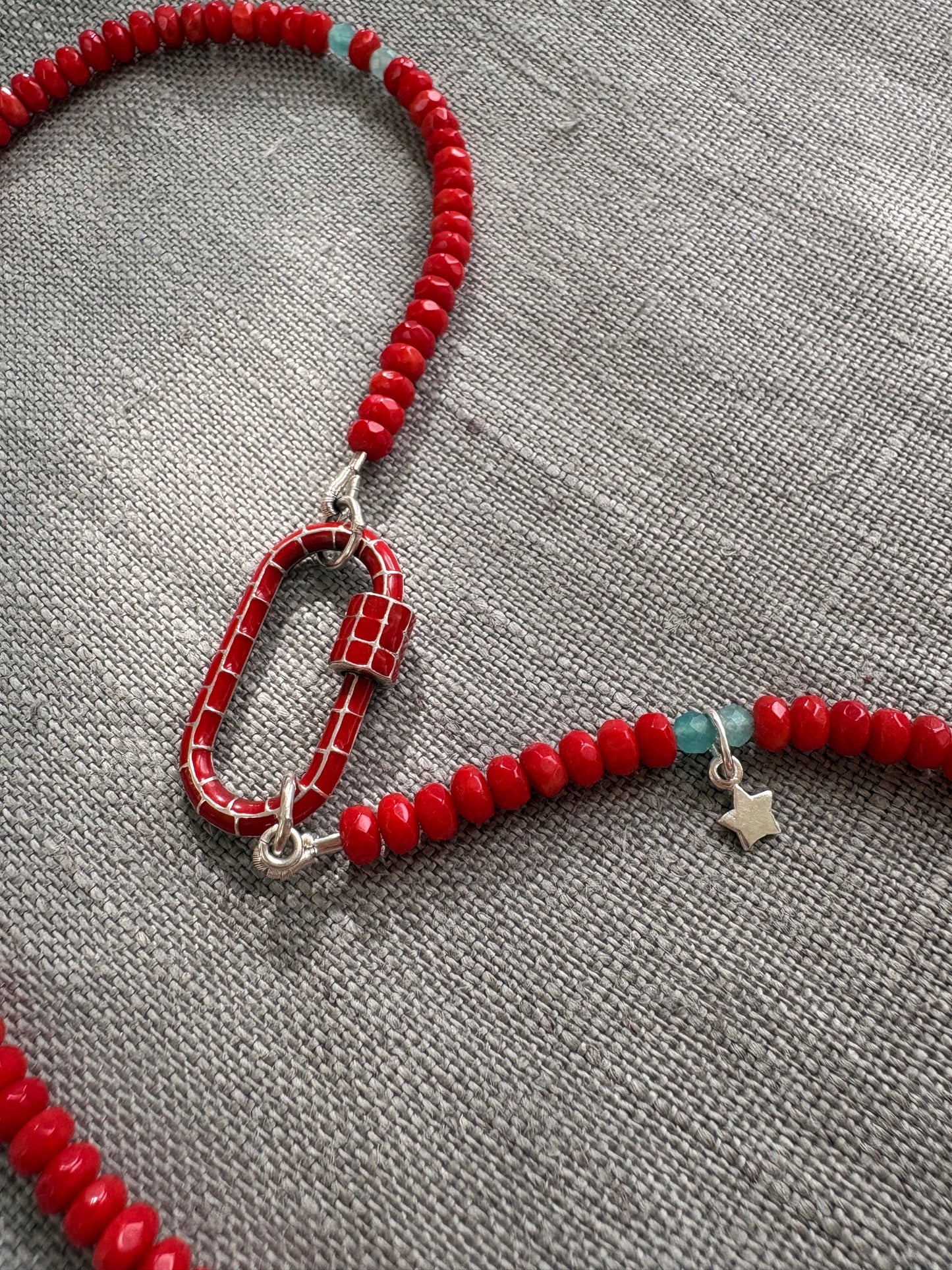 Red Coral Carabiner Necklace Soremi Jewellery