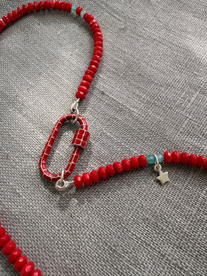 Red Coral Carabiner Necklace Soremi Jewellery