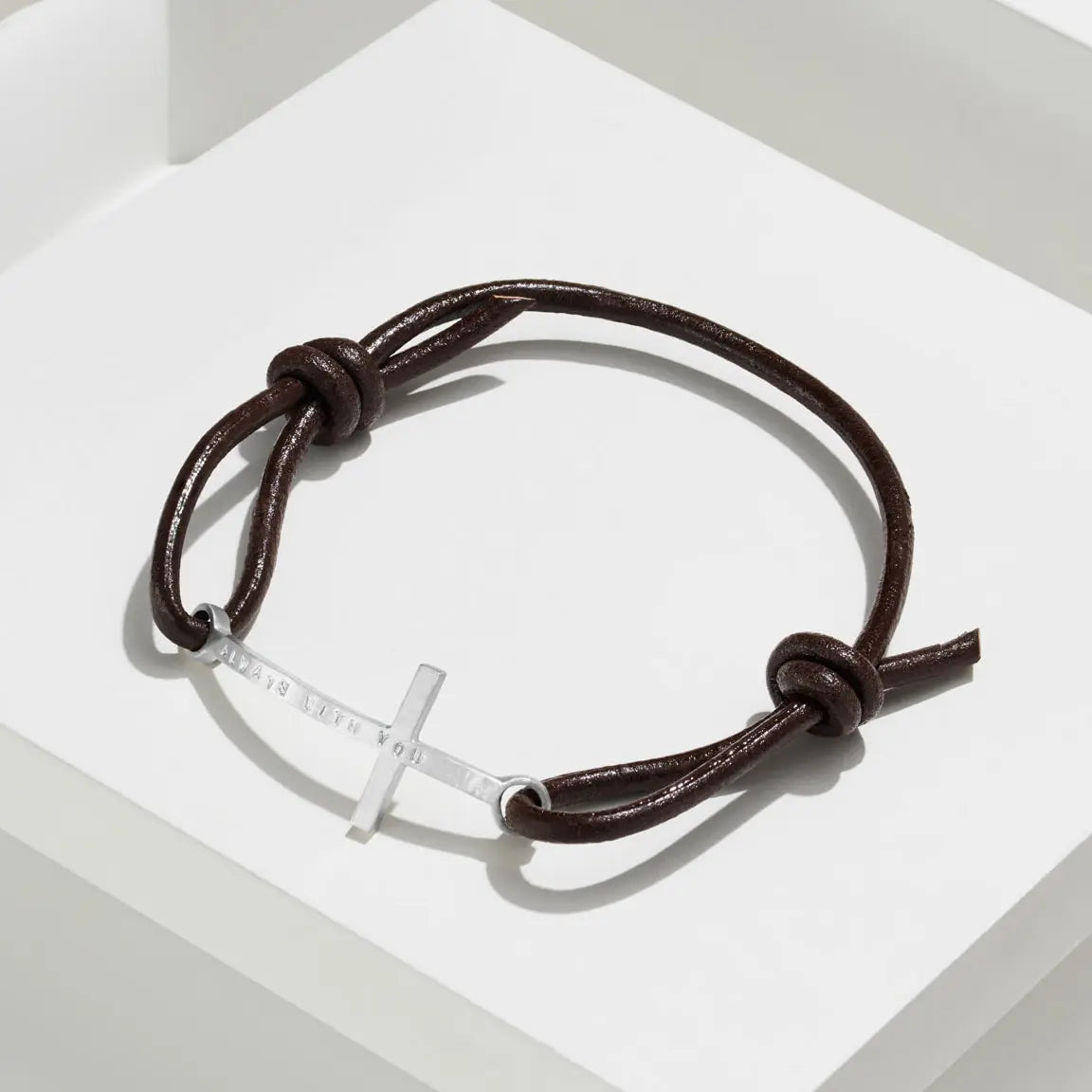 Men's Personalised Silver Cross Leather Bracelet Soremi Jewellery