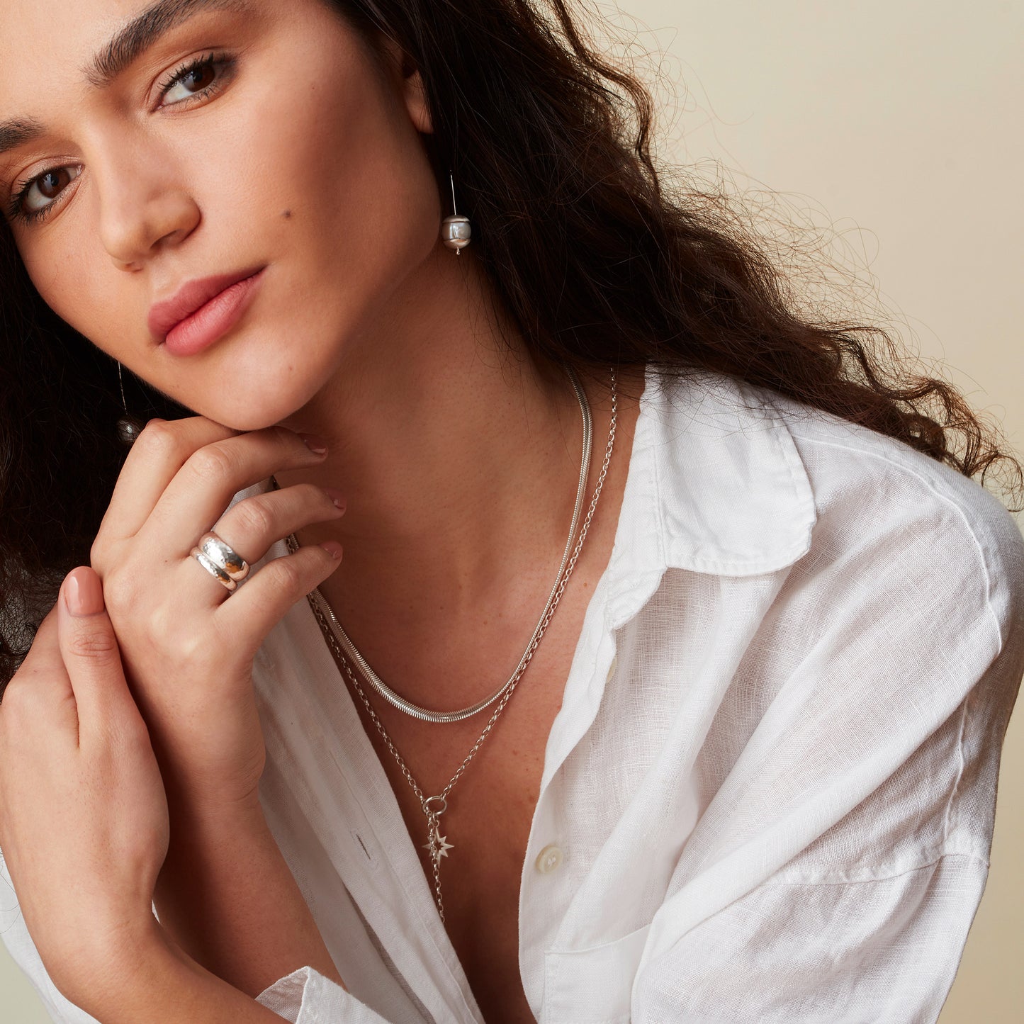 Sterling Silver Contemporary Pearl Drop Earrings