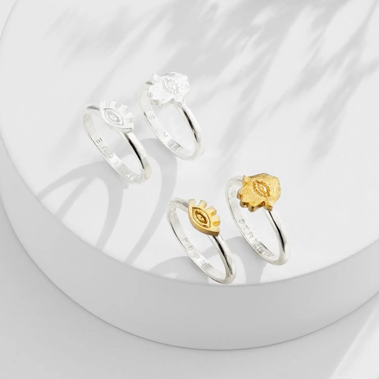 Personalised Silver Evil Eye & Hamsa Stacking rings – Soremi Jewellery