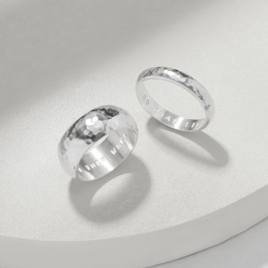 Matching Couples Hammered Sterling Silver Ring Set Soremi Jewellery
