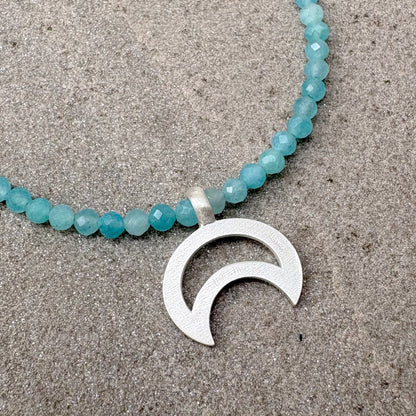 Handmade Crescent Moon Pendant Sterling Silver & Amazonite Beads Soremi Jewellery