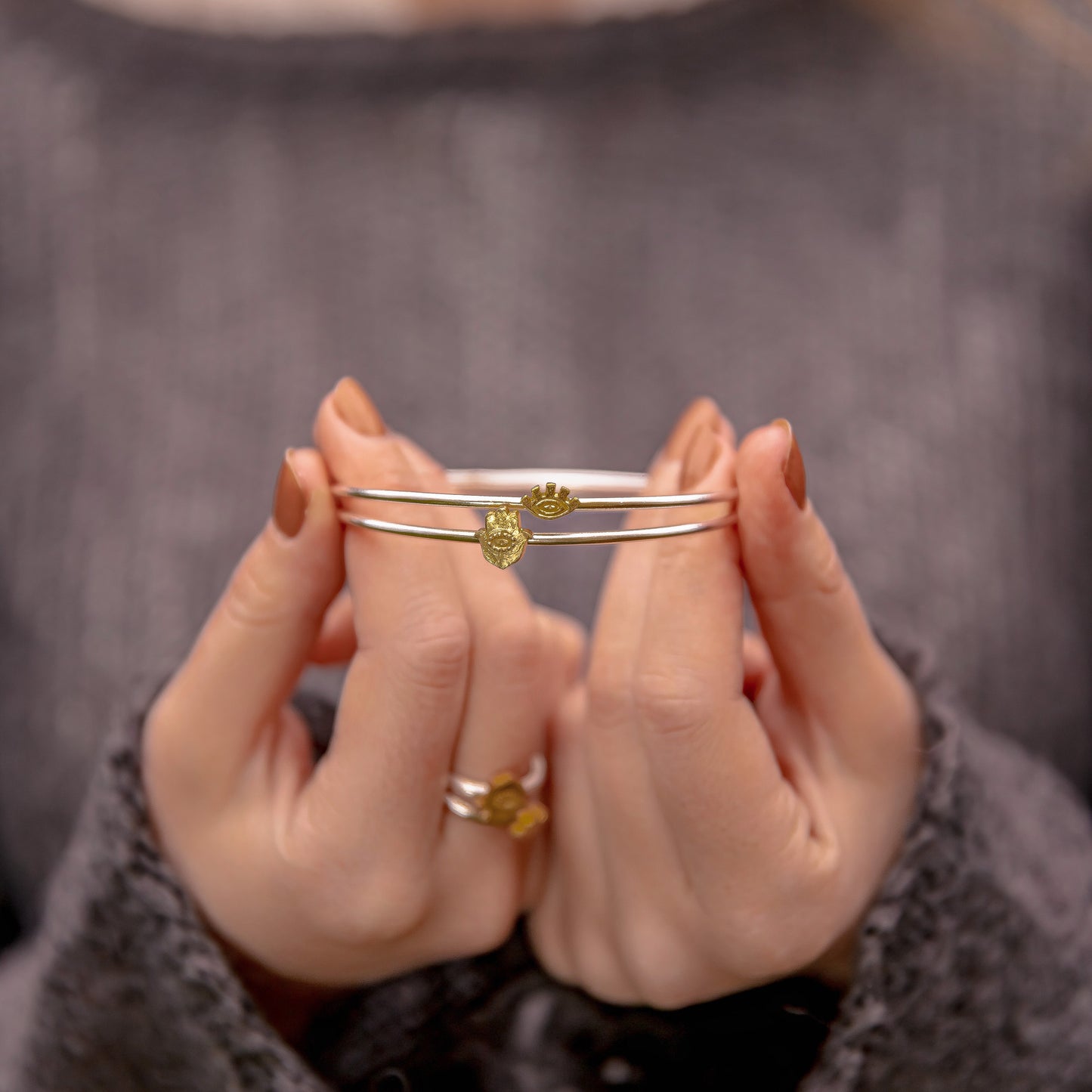 Evil Eye & Hamsa Bangle Silver