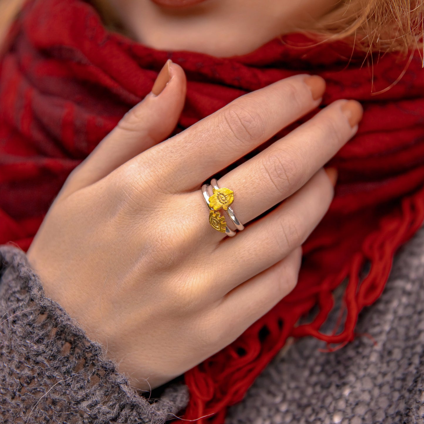 Personalised Silver Evil Eye & Hamsa Stacking rings