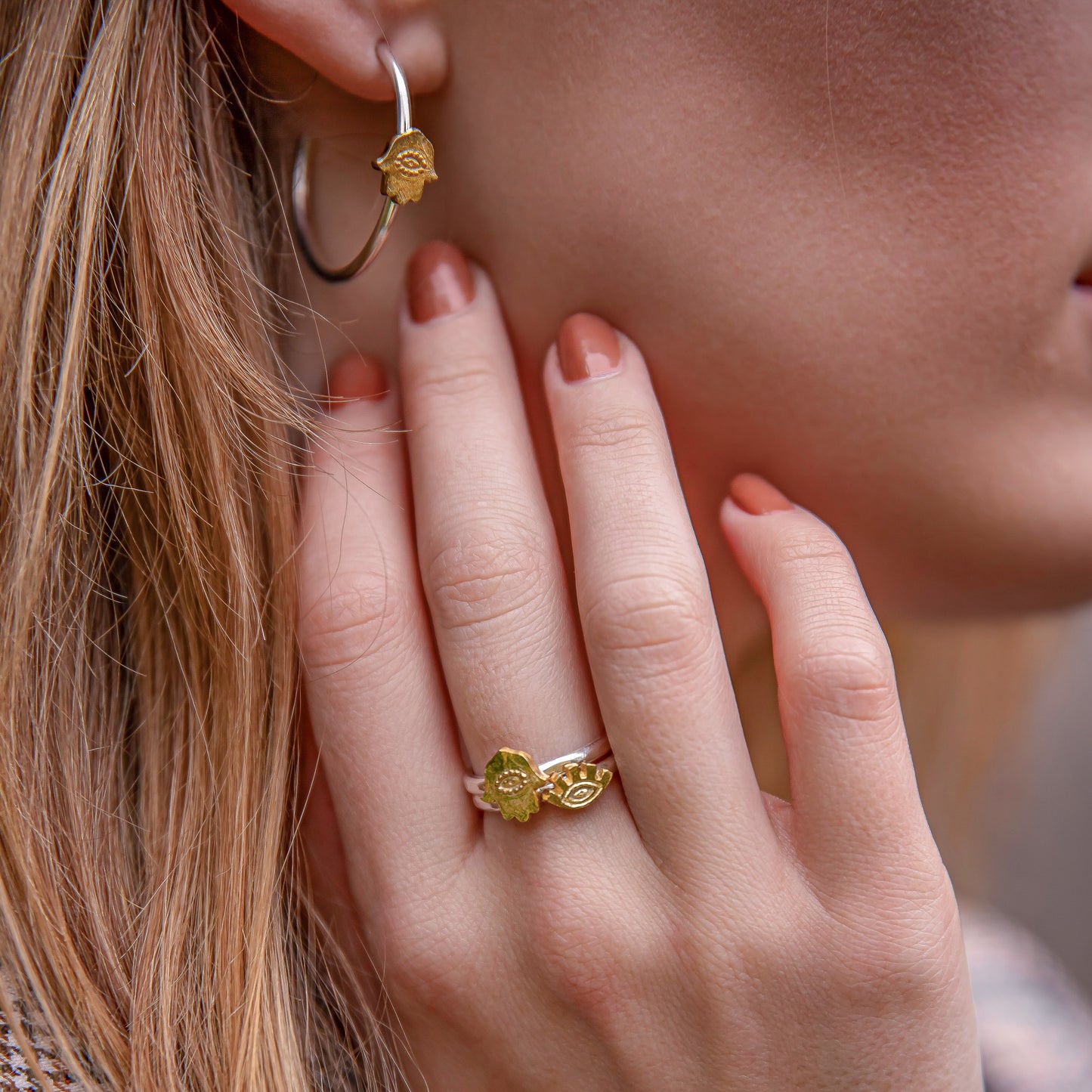 Personalised Silver Evil Eye & Hamsa Stacking rings