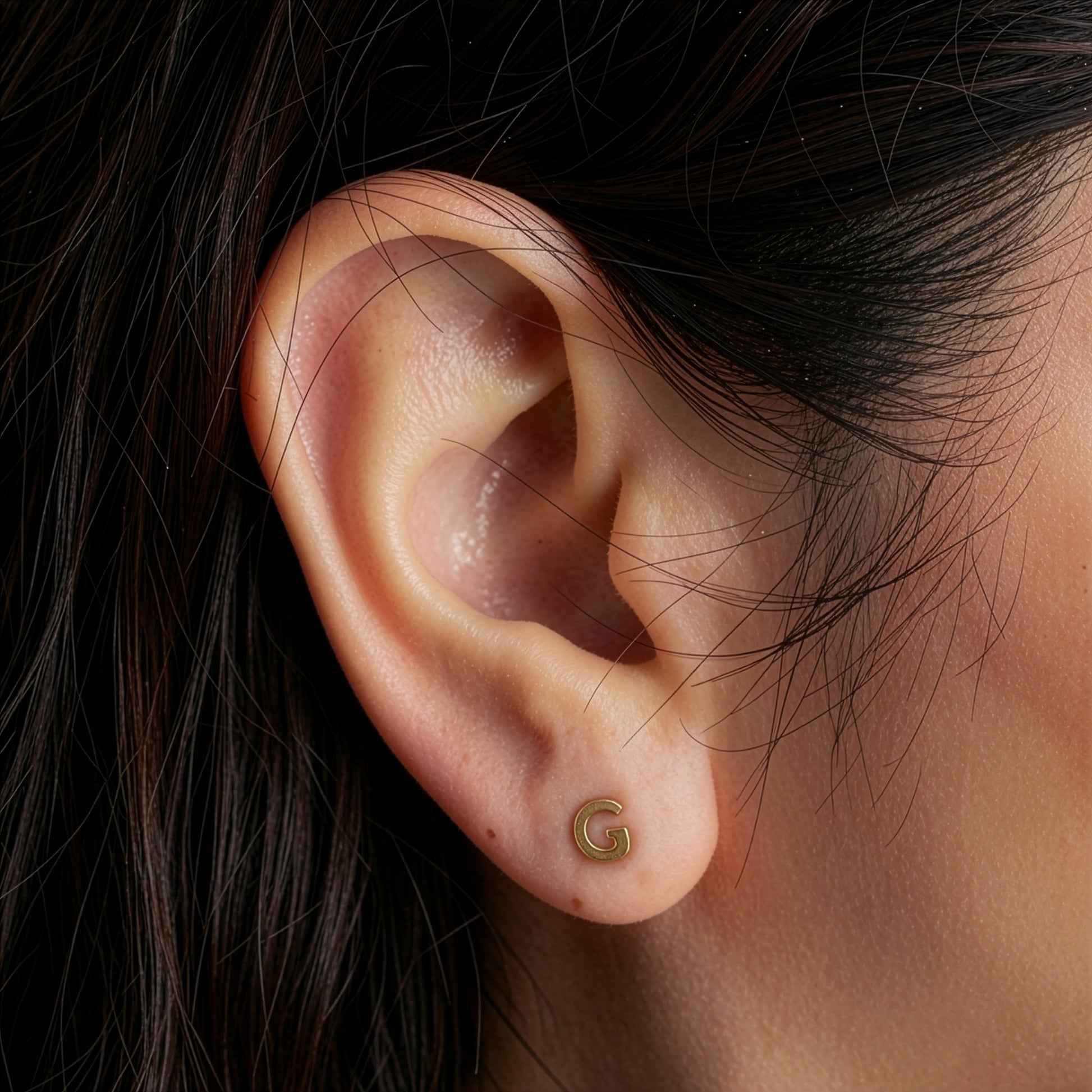 Tiny Initial Stud Earrings in 9ct Gold Soremi Jewellery