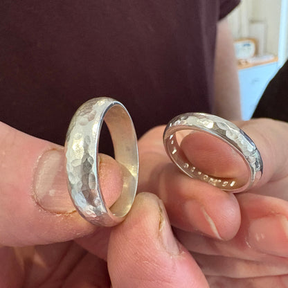 Finished wedding rings and traditional goldsmithing tools at Soremi Jewellery