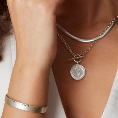 Medallion Coin Goddess Necklace with T Bar Silver