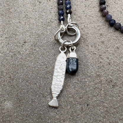 Silver Sardine Necklace with Faceted Sapphire Beads Soremi Jewellery
