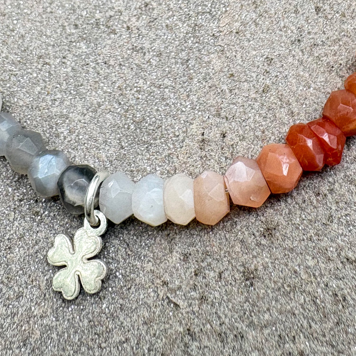 Moonstone Gradient Bracelet with Silver Clover Charm Soremi Jewellery