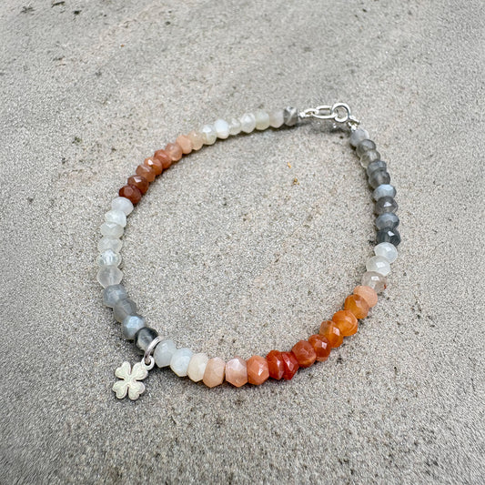 Moonstone Gradient Bracelet with Silver Clover Charm Soremi Jewellery