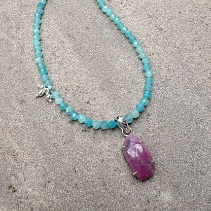 Amazonite Bead Necklace with Pink Sapphire Soremi Jewellery