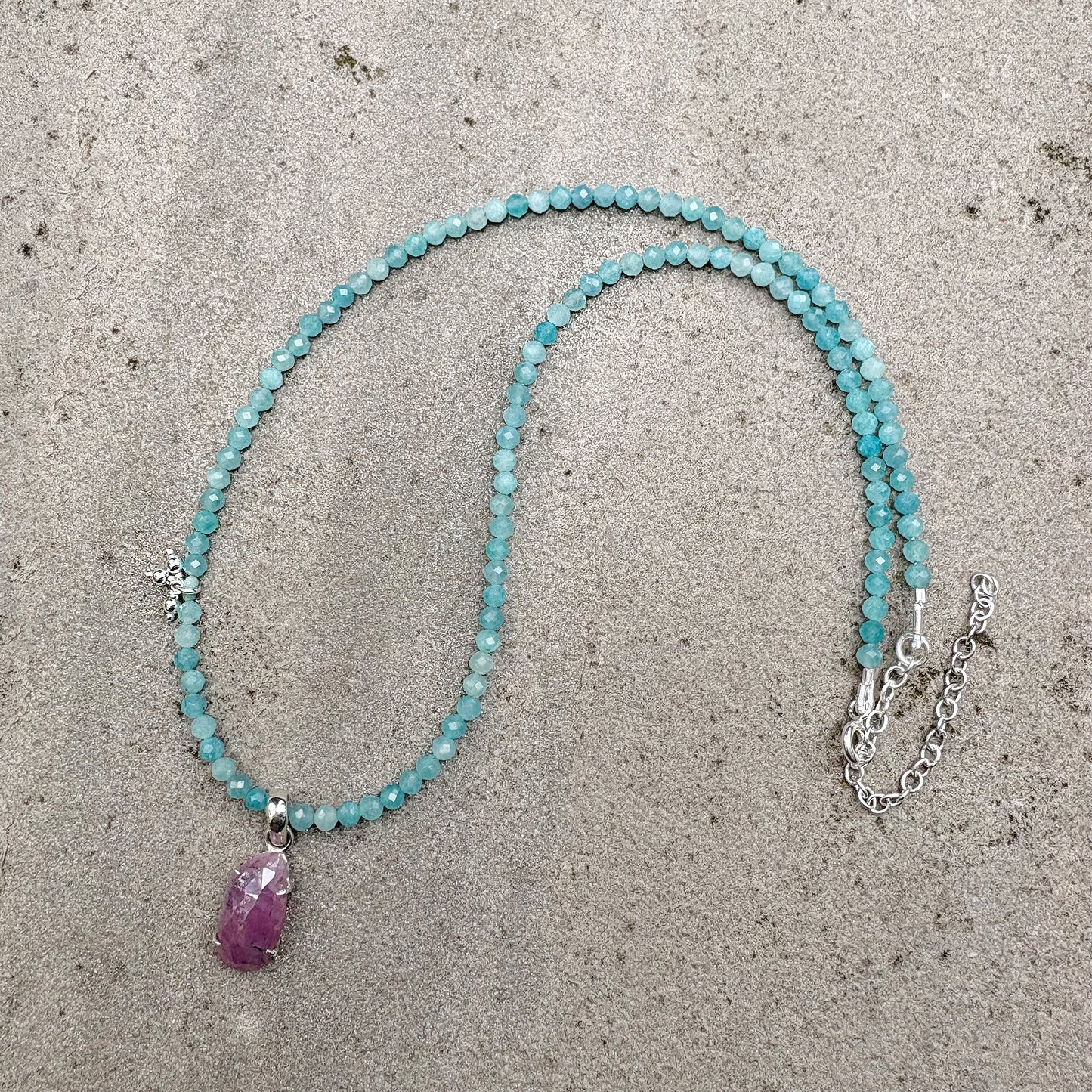 Amazonite Bead Necklace with Pink Sapphire Soremi Jewellery