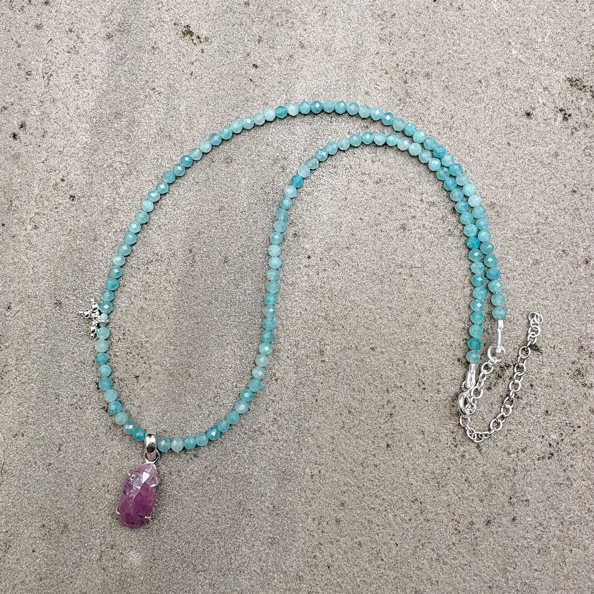 Amazonite Bead Necklace with Pink Sapphire Soremi Jewellery