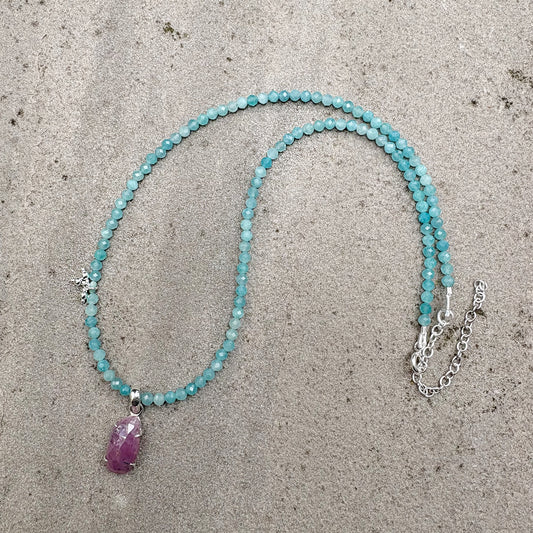 Amazonite Bead Necklace with Pink Sapphire Soremi Jewellery