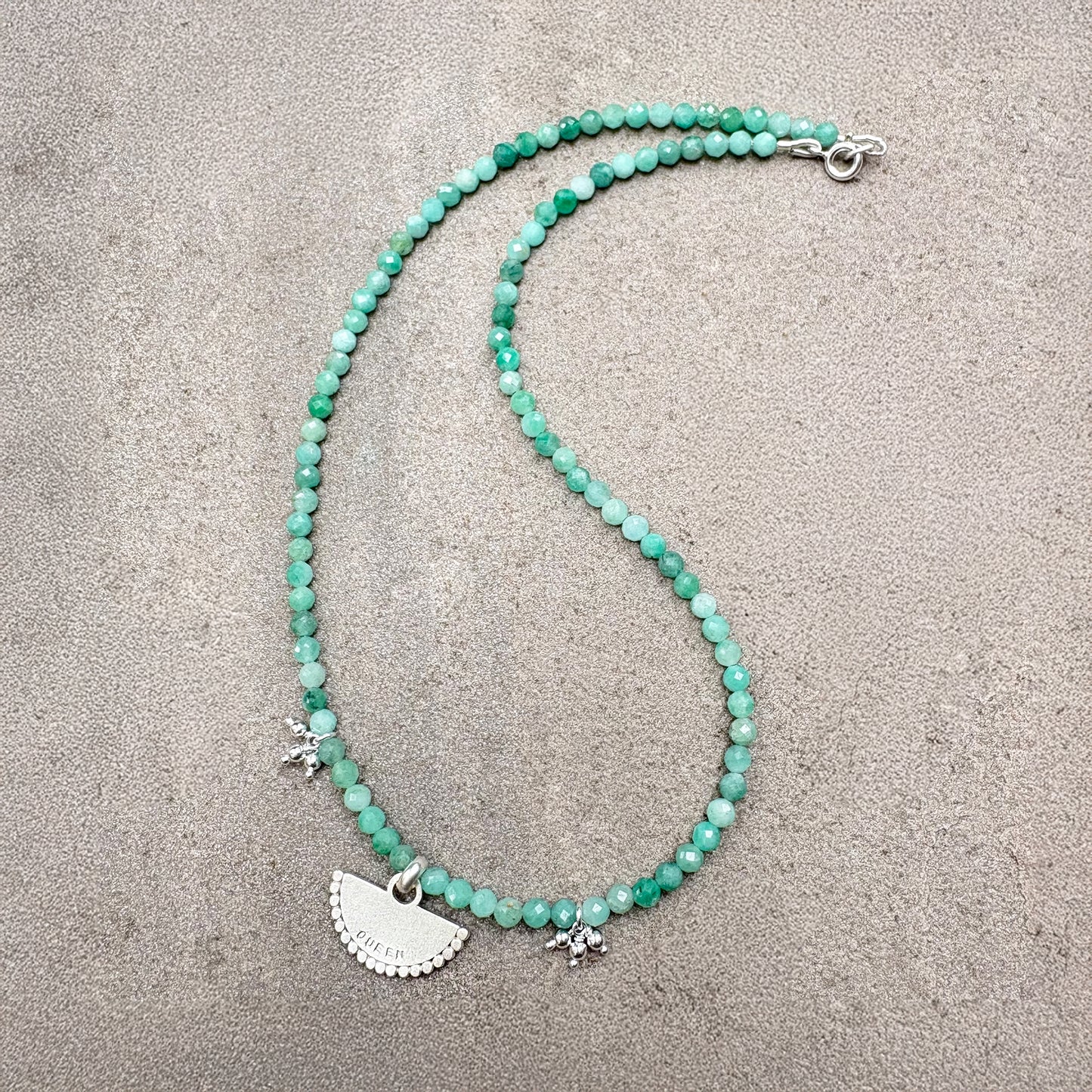 Silver Fan Pendant with Faceted Green Aventurine Beads Soremi Jewellery
