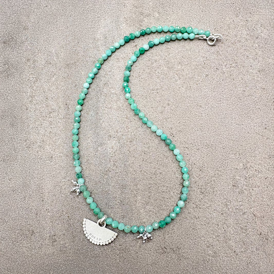 Silver Fan Pendant with Faceted Green Aventurine Beads Soremi Jewellery