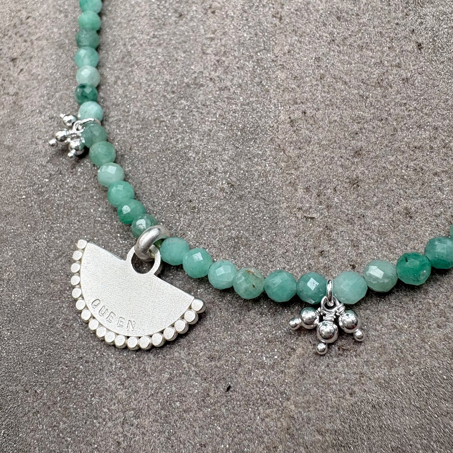 Silver Fan Pendant with Faceted Green Aventurine Beads Soremi Jewellery