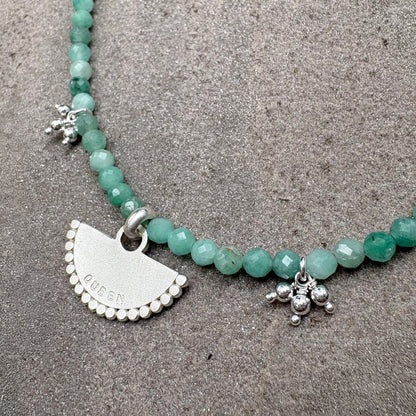 Silver Fan Pendant with Faceted Green Aventurine Beads Soremi Jewellery