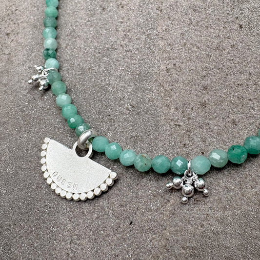Silver Fan Pendant with Faceted Green Aventurine Beads Soremi Jewellery
