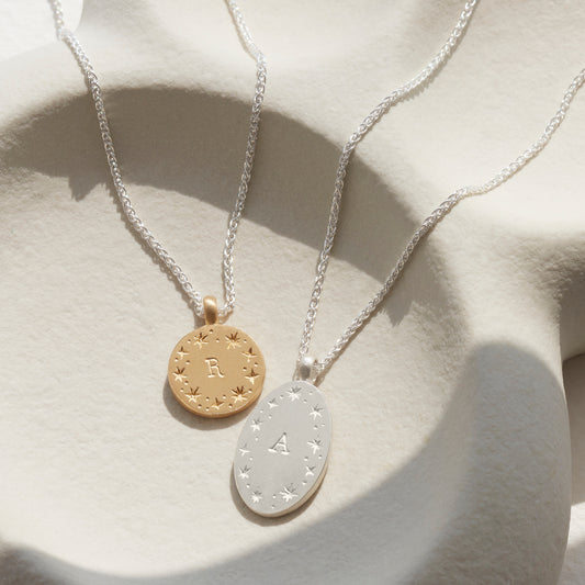 Reversible Initial & Zodiac Star Pendant Necklace in Silver or Gold Vermeil