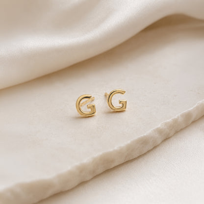 Tiny Initial Stud Earrings in 9ct Gold Soremi Jewellery