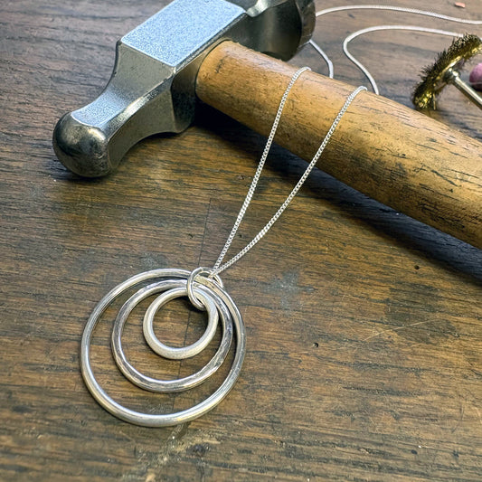 Silver Circle Trio Pendant Necklace Making Workshop in Horsforth, Leeds
