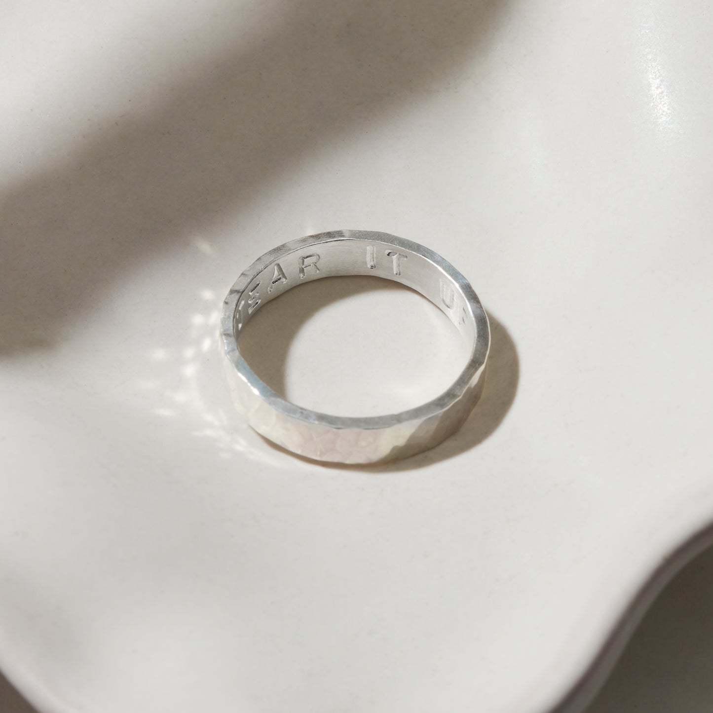 Silver Personalised Hammered Matching Couples Rings