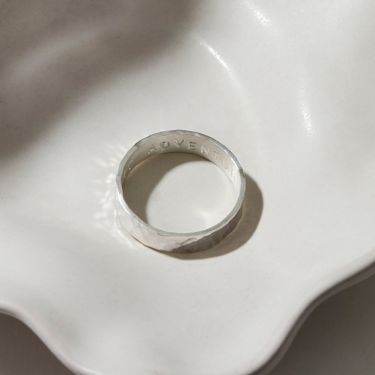 Silver Personalised Hammered Matching Couples Rings