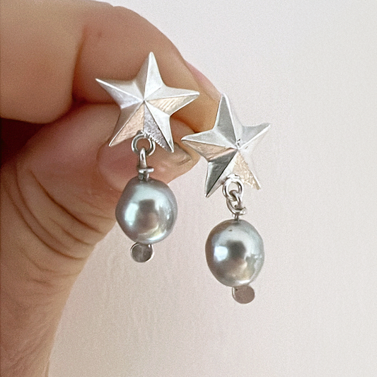 Star Pearl Drop Earrings