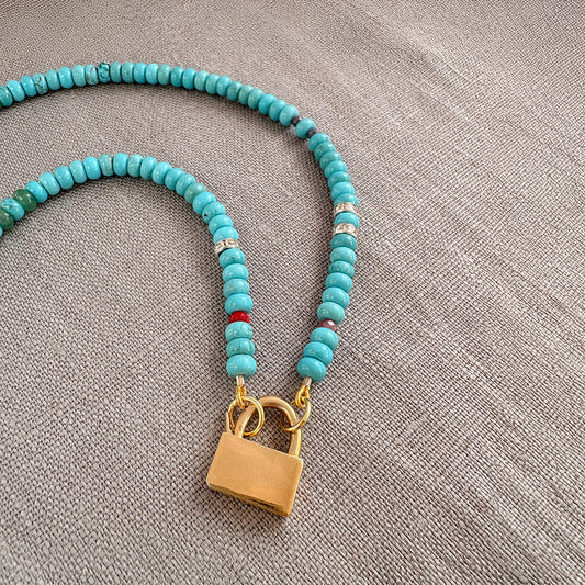 Turquoise Beaded Statement Necklace Gold Vermeil Soremi Jewellery