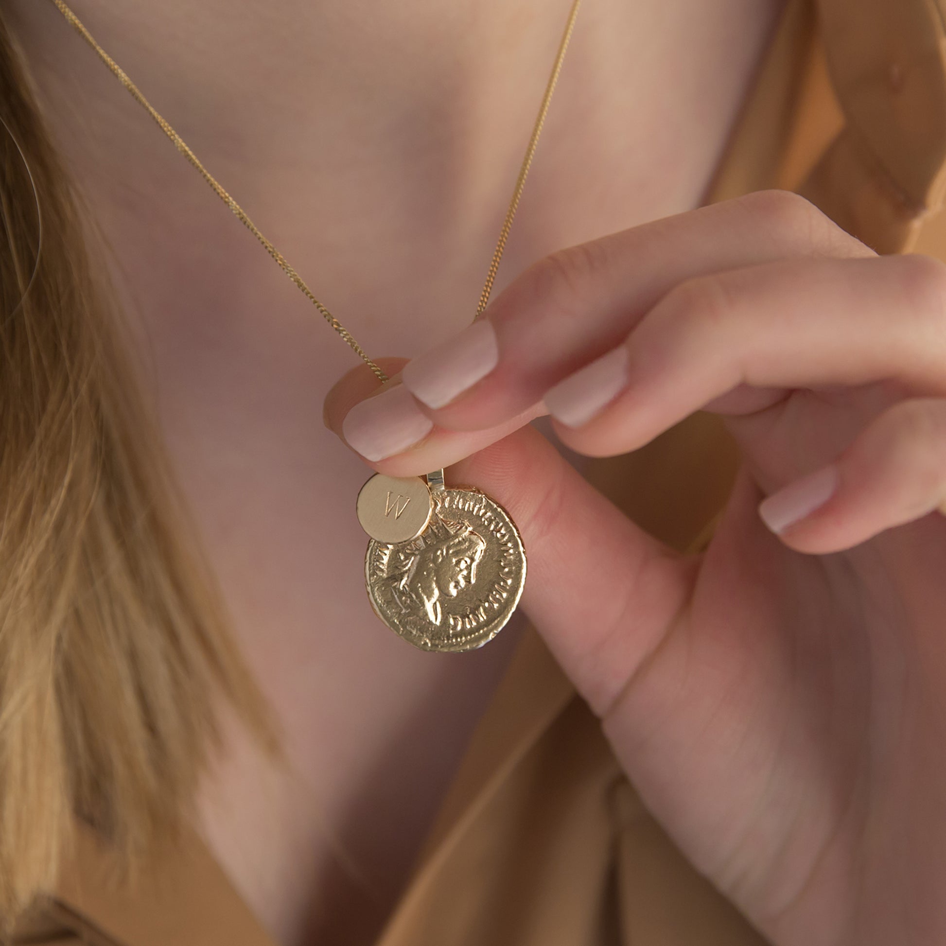 The reverse of the goddess coin necklace in 9ct gold