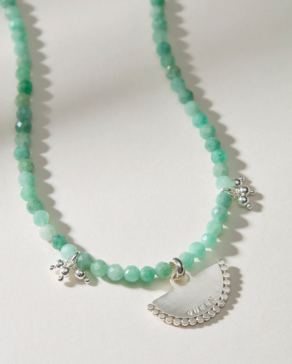 Personalised Emerald Beaded Fan Necklace with Silver Tassel Accents Soremi Jewellery