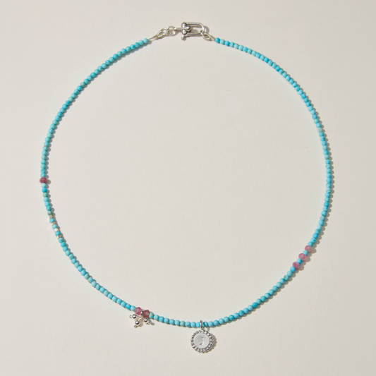 Personalised Turquoise & Silver Initial Necklace Soremi Jewellery