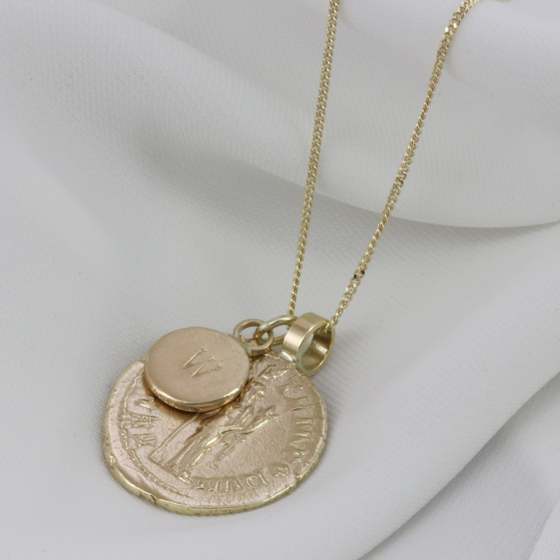9ct Gold Goddess Coin Necklace with Initial