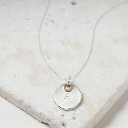 Personalised sterling silver initial nugget necklace with solid 9ct gold ring detail